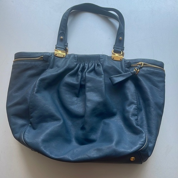 Miu Miu Handbags - Miu Miu Blue Leather Tote bag with Gold Hardware